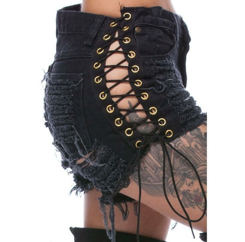 lace up ripped shorts